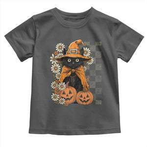 Boho Cat Wild Flowers Toddler T Shirt Vintage Autumn Cozy Black Cat Pumpkin Halloween TS10 Dark Heather Print Your Wear