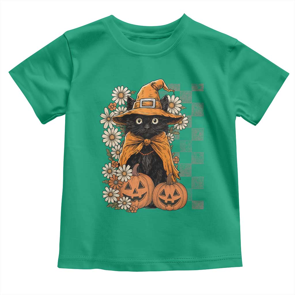 Boho Cat Wild Flowers Toddler T Shirt Vintage Autumn Cozy Black Cat Pumpkin Halloween TS10 Irish Green Print Your Wear