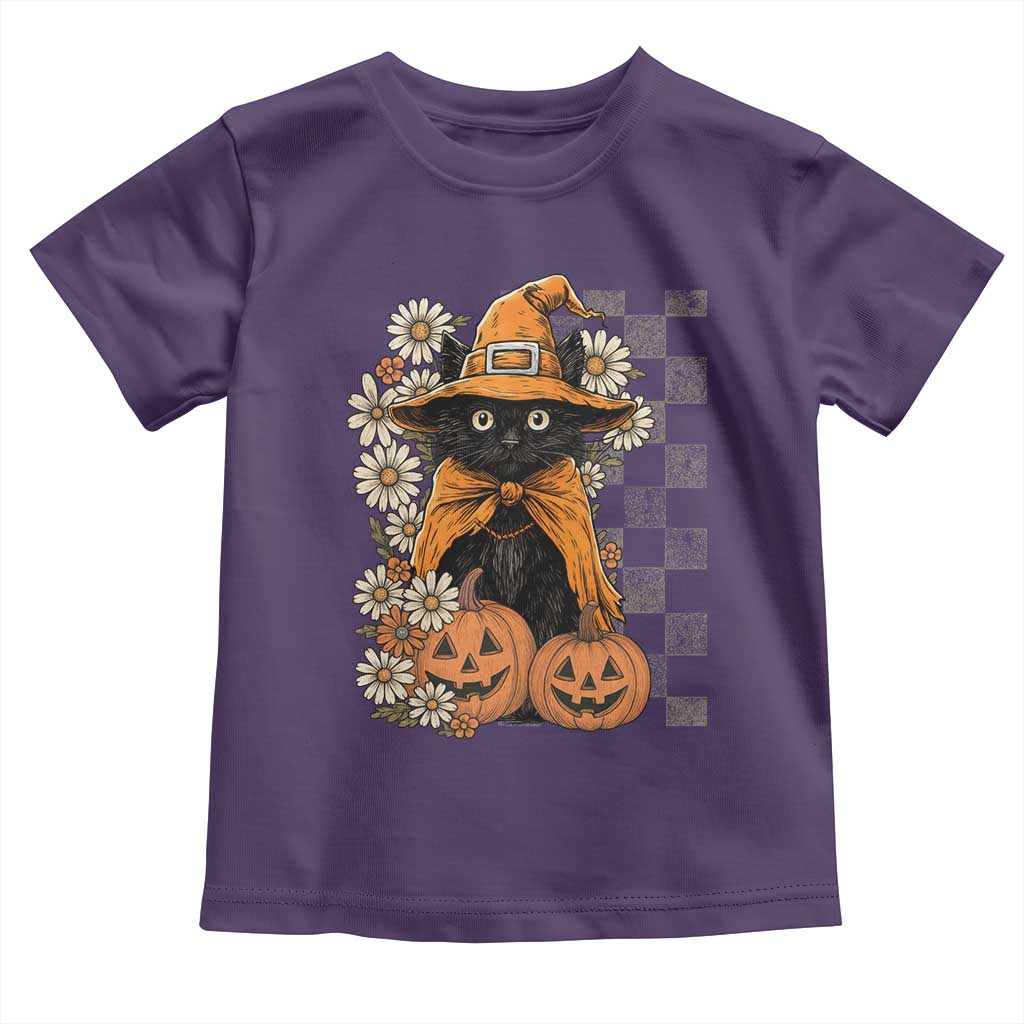 Boho Cat Wild Flowers Toddler T Shirt Vintage Autumn Cozy Black Cat Pumpkin Halloween TS10 Purple Print Your Wear