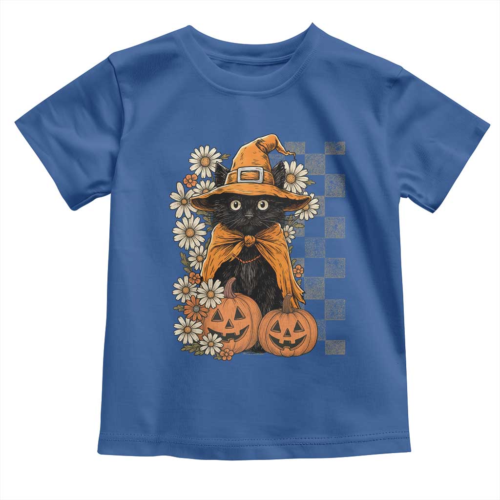 Boho Cat Wild Flowers Toddler T Shirt Vintage Autumn Cozy Black Cat Pumpkin Halloween TS10 Royal Blue Print Your Wear