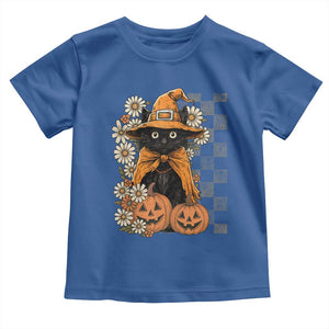 Boho Cat Wild Flowers Toddler T Shirt Vintage Autumn Cozy Black Cat Pumpkin Halloween TS10 Royal Blue Print Your Wear