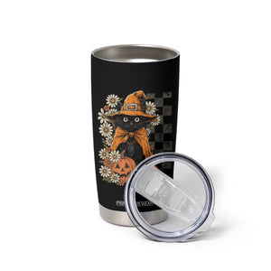 Boho Cat Wild Flowers Tumbler Cup Vintage Autumn Cozy Black Cat Pumpkin Halloween TS10 Print Your Wear