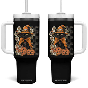 Boho Cat Wild Flowers Tumbler With Handle Vintage Autumn Cozy Black Cat Pumpkin Halloween TS10 One Size: 40 oz Black Print Your Wear