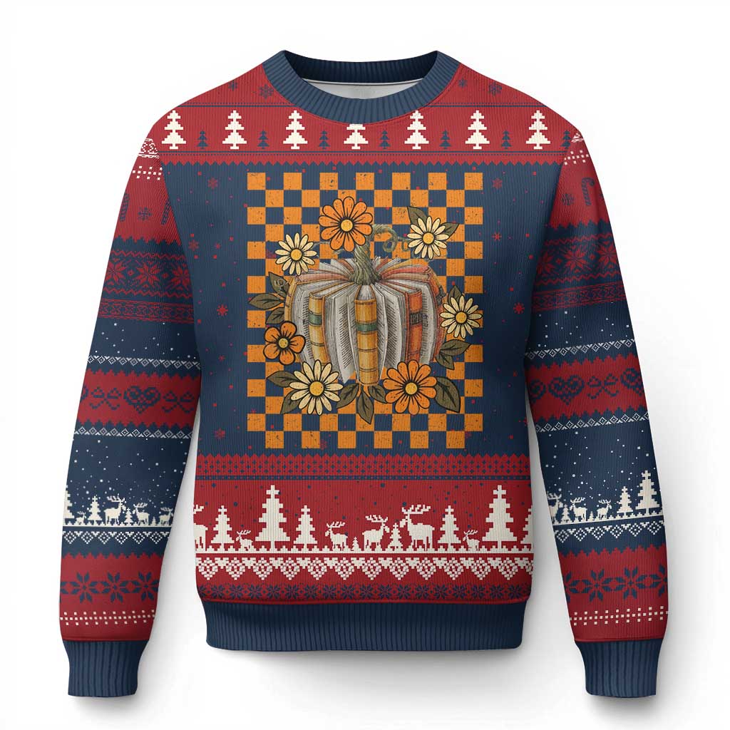 Book Pumpkin Ugly Christmas Sweater Fall Halloween Book Lover Bookish Gift TS10 Navy Red Print Your Wear
