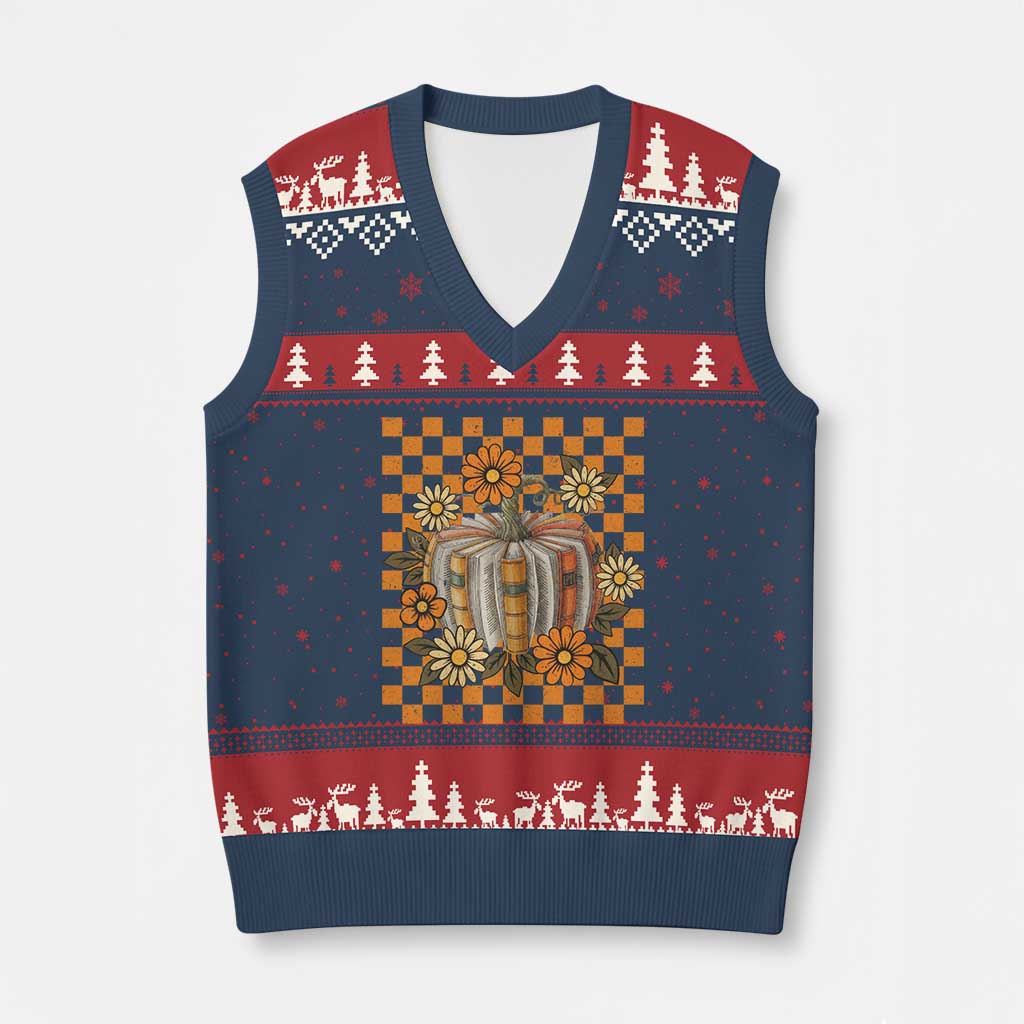 Book Pumpkin V-Neck Knit Sweater Vest Fall Halloween Book Lover Bookish Gift TS10 Navy Red Print Your Wear