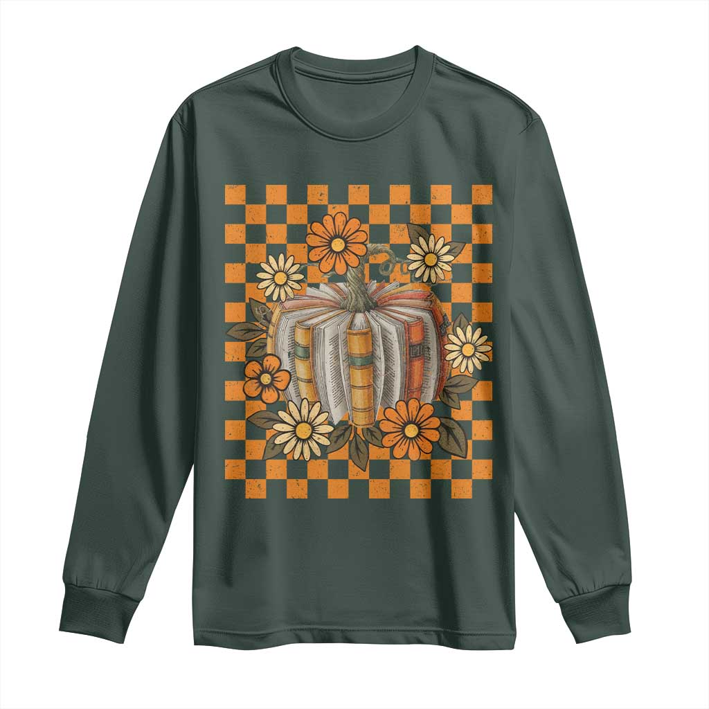 Book Pumpkin Long Sleeve Shirt Fall Halloween Book Lover Bookish Gift TS10 Dark Forest Green Print Your Wear