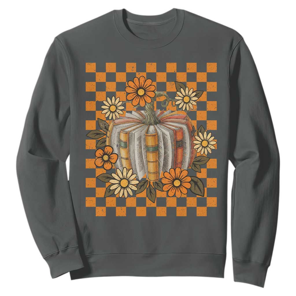 Book Pumpkin Sweatshirt Fall Halloween Book Lover Bookish Gift TS10 Dark Heather Print Your Wear