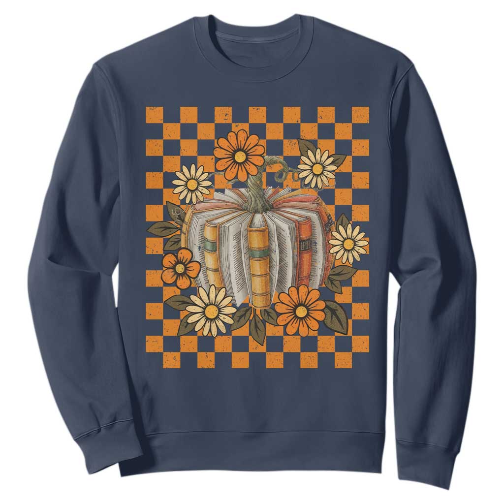 Book Pumpkin Sweatshirt Fall Halloween Book Lover Bookish Gift TS10 Navy Print Your Wear