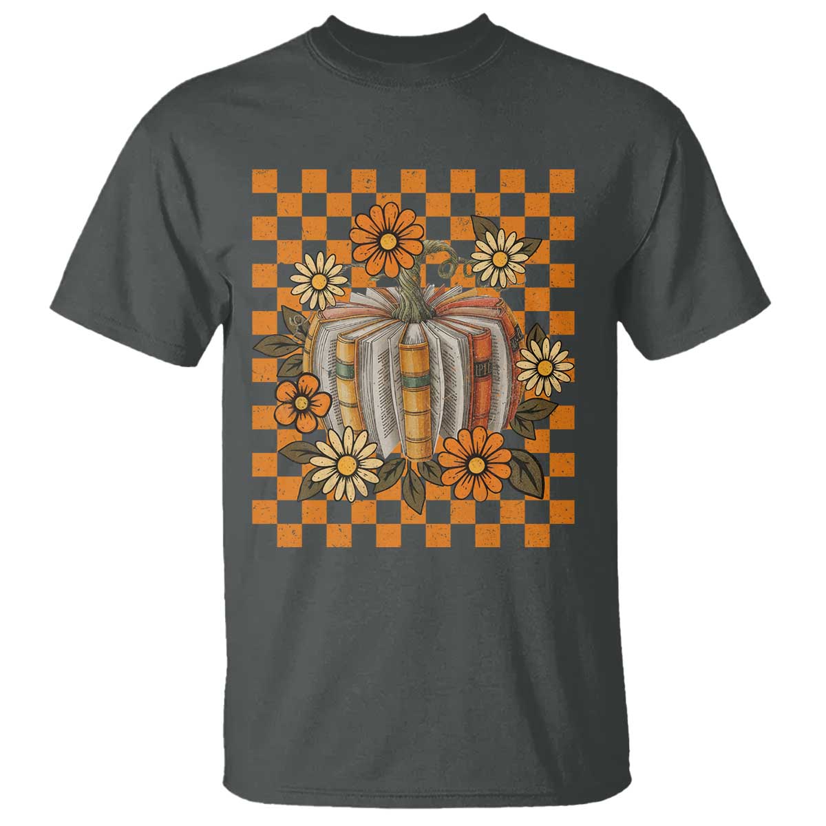 Book Pumpkin T Shirt Fall Halloween Book Lover Bookish Gift TS10 Dark Heather Print Your Wear