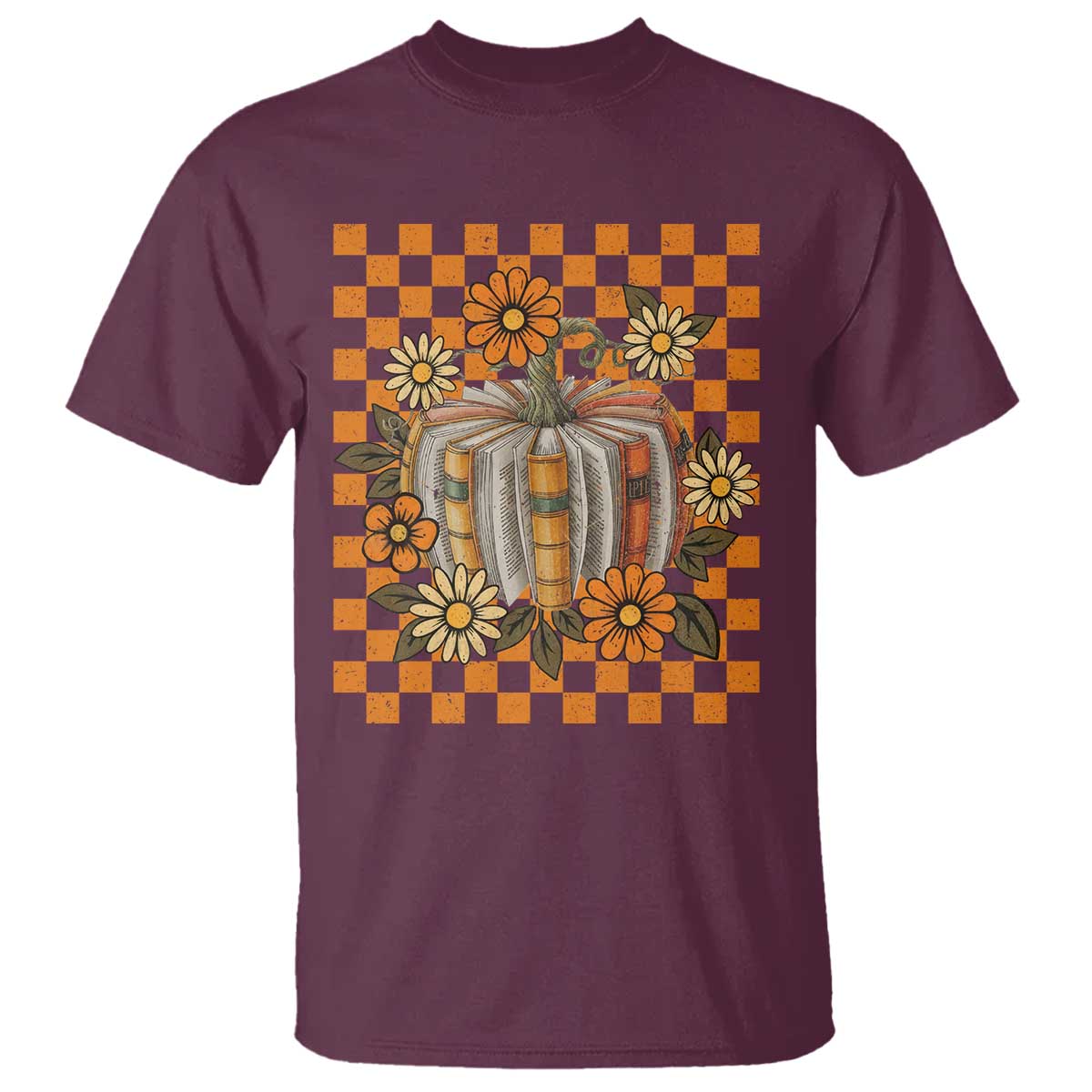 Book Pumpkin T Shirt Fall Halloween Book Lover Bookish Gift TS10 Maroon Print Your Wear
