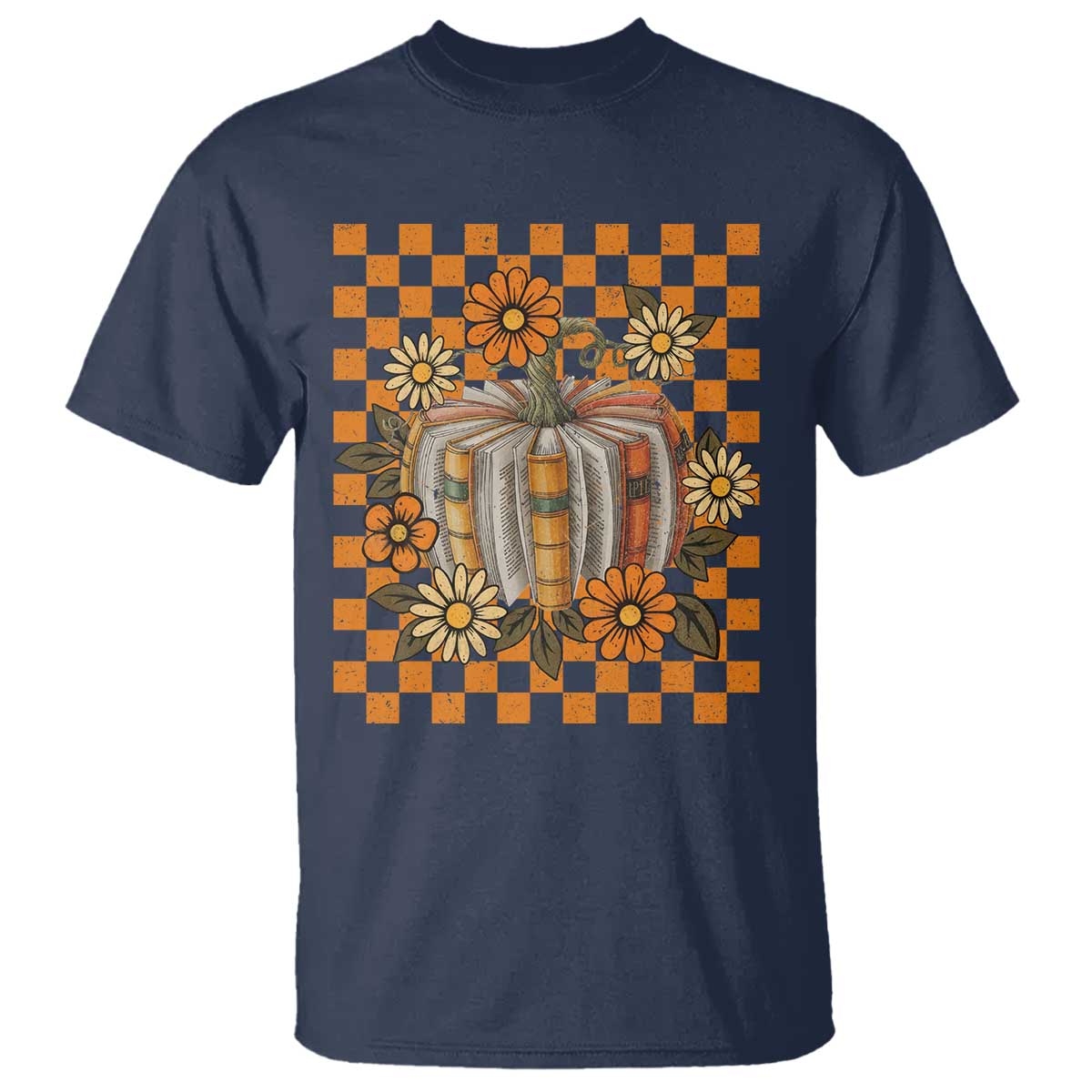 Book Pumpkin T Shirt Fall Halloween Book Lover Bookish Gift TS10 Navy Print Your Wear