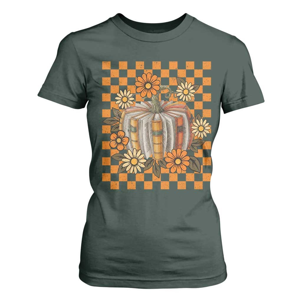 Book Pumpkin T Shirt For Women Fall Halloween Book Lover Bookish Gift TS10 Dark Forest Green Print Your Wear
