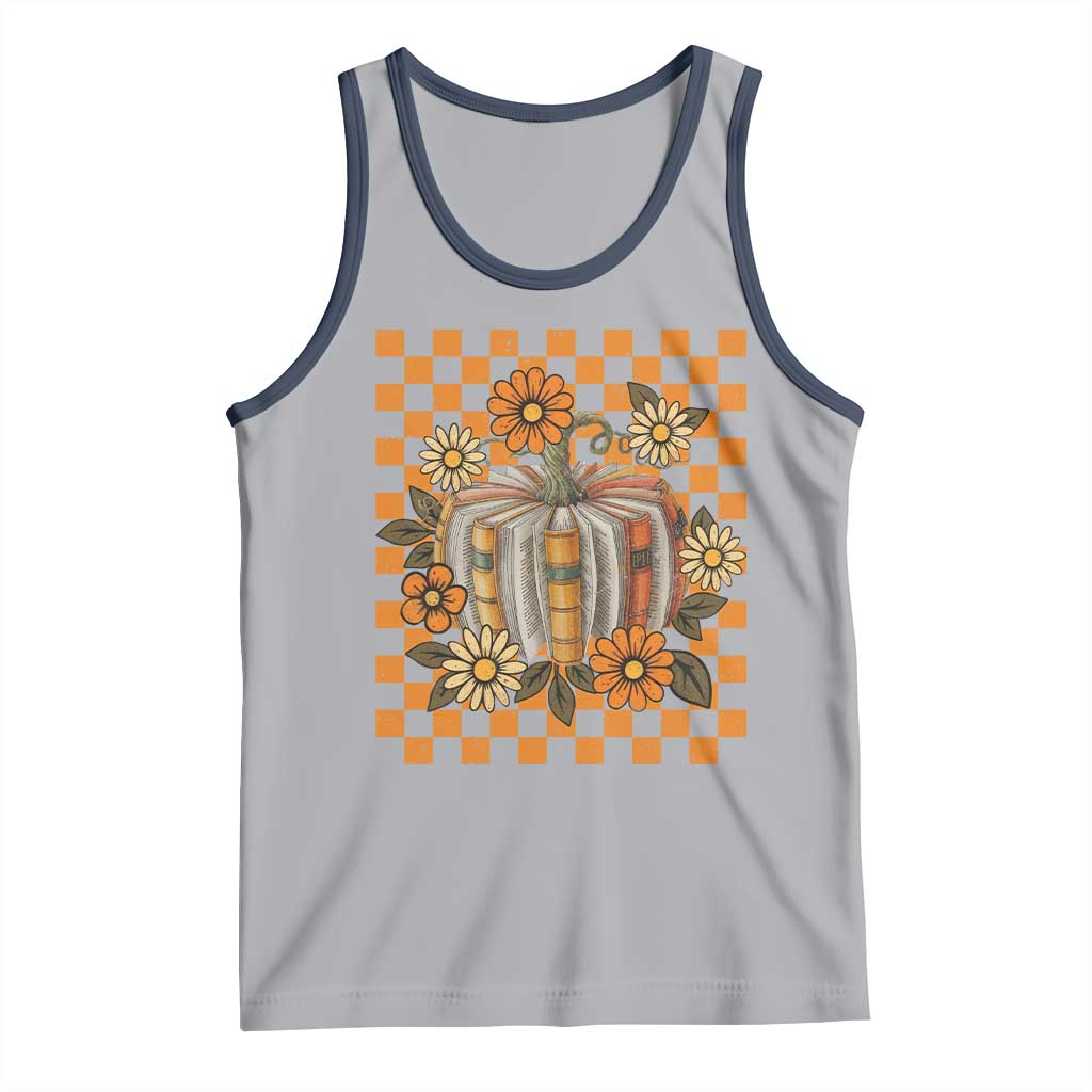 Book Pumpkin Tank Top Fall Halloween Book Lover Bookish Gift TS10 Athletic Heather Navy Print Your Wear