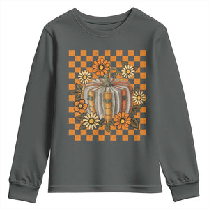 Book Pumpkin Youth Sweatshirt Fall Halloween Book Lover Bookish Gift TS10 Dark Heather Print Your Wear