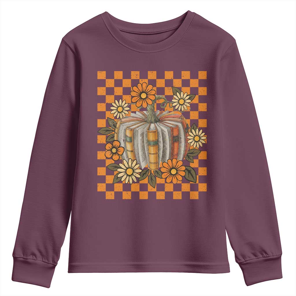 Book Pumpkin Youth Sweatshirt Fall Halloween Book Lover Bookish Gift TS10 Maroon Print Your Wear