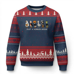 Halloween Funny Goose Ugly Christmas Sweater Spooky Season 90s Horror Movie TS10 Navy Red Print Your Wear