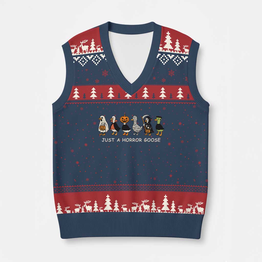 Halloween Funny Goose V-Neck Knit Sweater Vest Spooky Season 90s Horror Movie TS10 Navy Red Print Your Wear