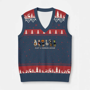 Halloween Funny Goose V-Neck Knit Sweater Vest Spooky Season 90s Horror Movie TS10 Navy Red Print Your Wear