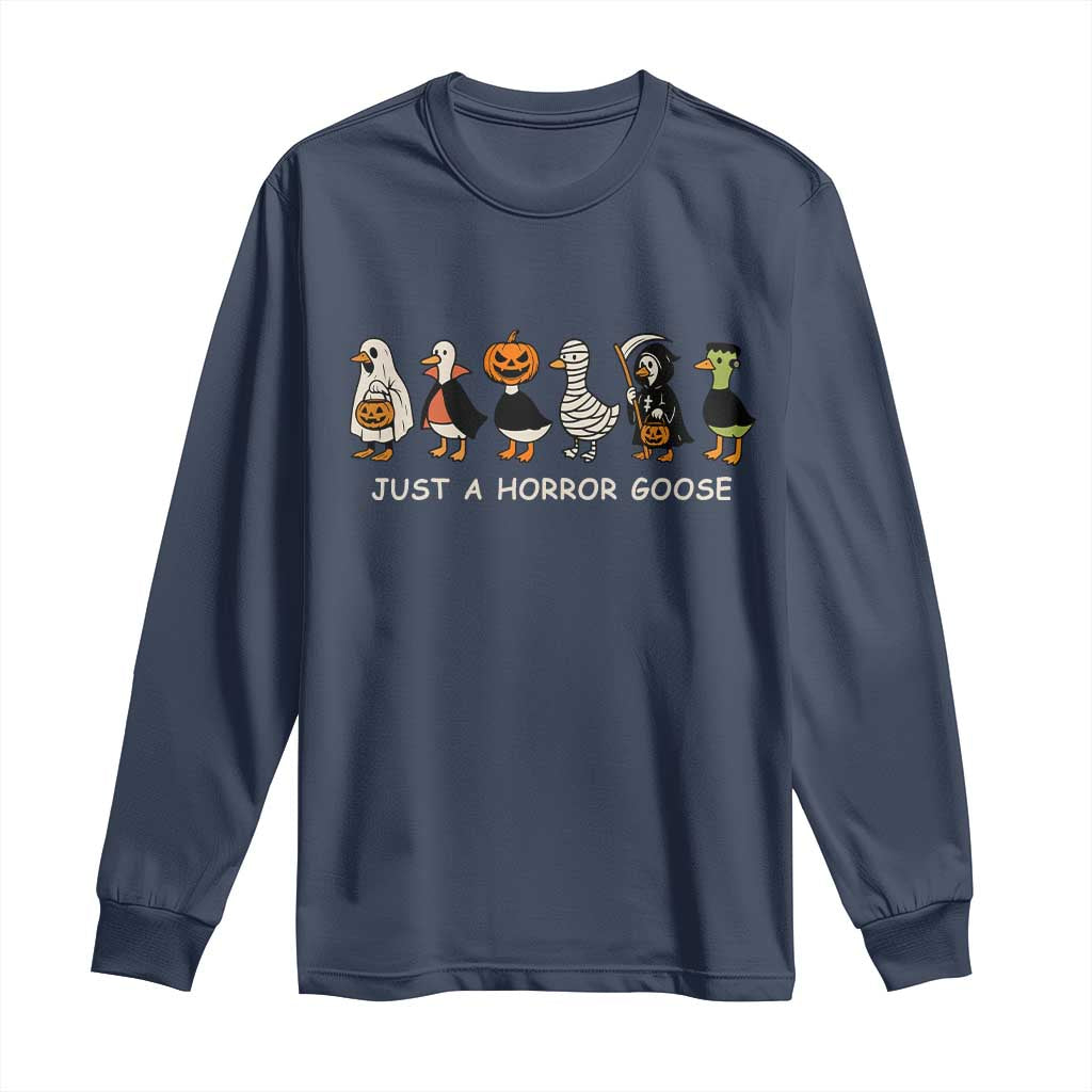 Halloween Funny Goose Long Sleeve Shirt Spooky Season 90s Horror Movie TS10 Navy Print Your Wear