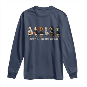 Halloween Funny Goose Long Sleeve Shirt Spooky Season 90s Horror Movie TS10 Navy Print Your Wear