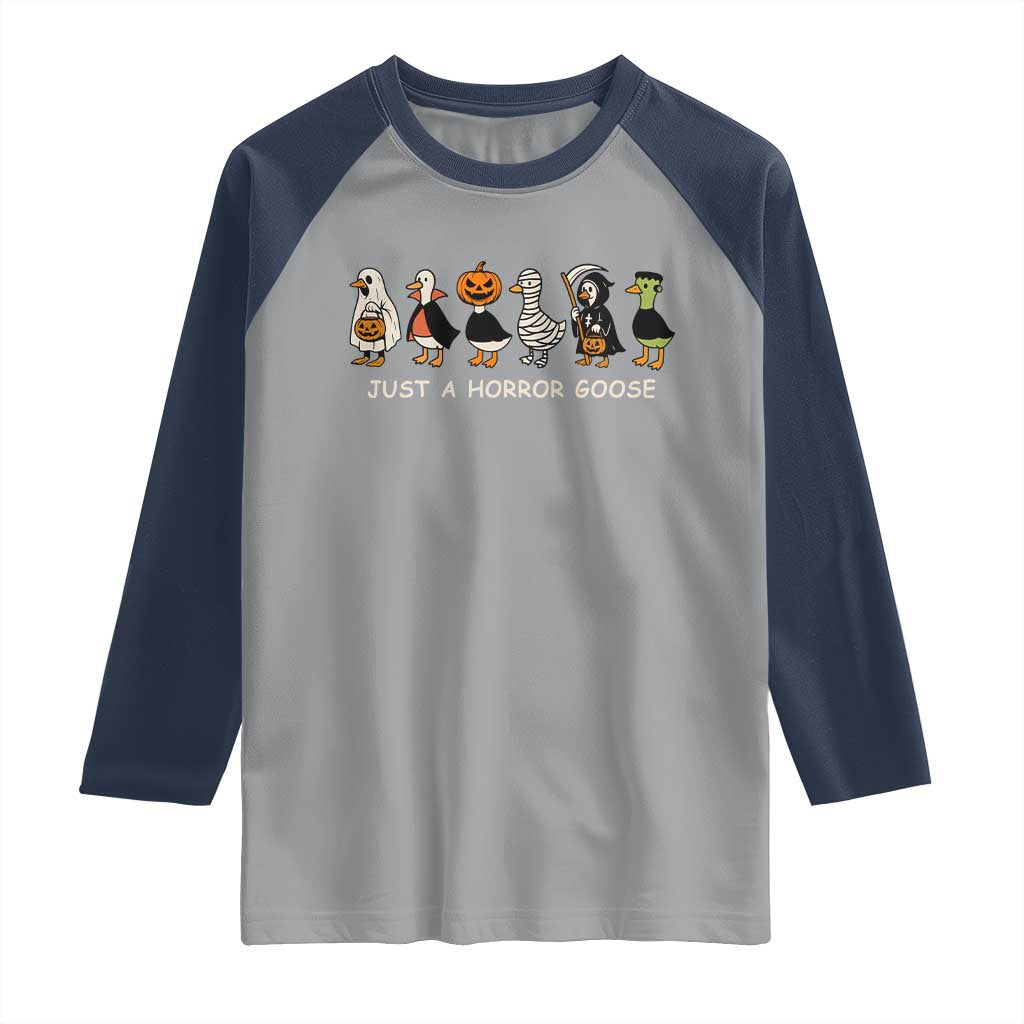 Halloween Funny Goose Raglan Shirt Spooky Season 90s Horror Movie TS10 Sport Gray Navy Print Your Wear