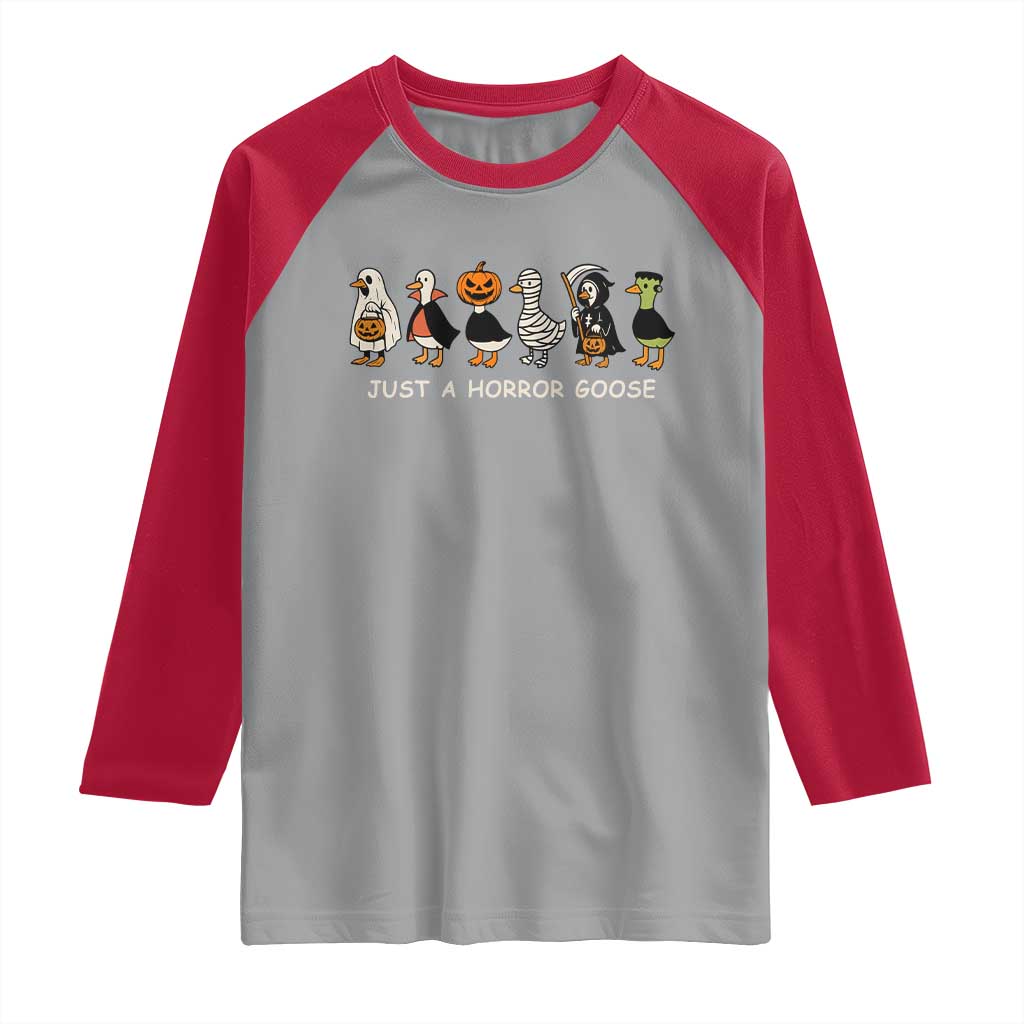 Halloween Funny Goose Raglan Shirt Spooky Season 90s Horror Movie TS10 Sport Gray Red Print Your Wear