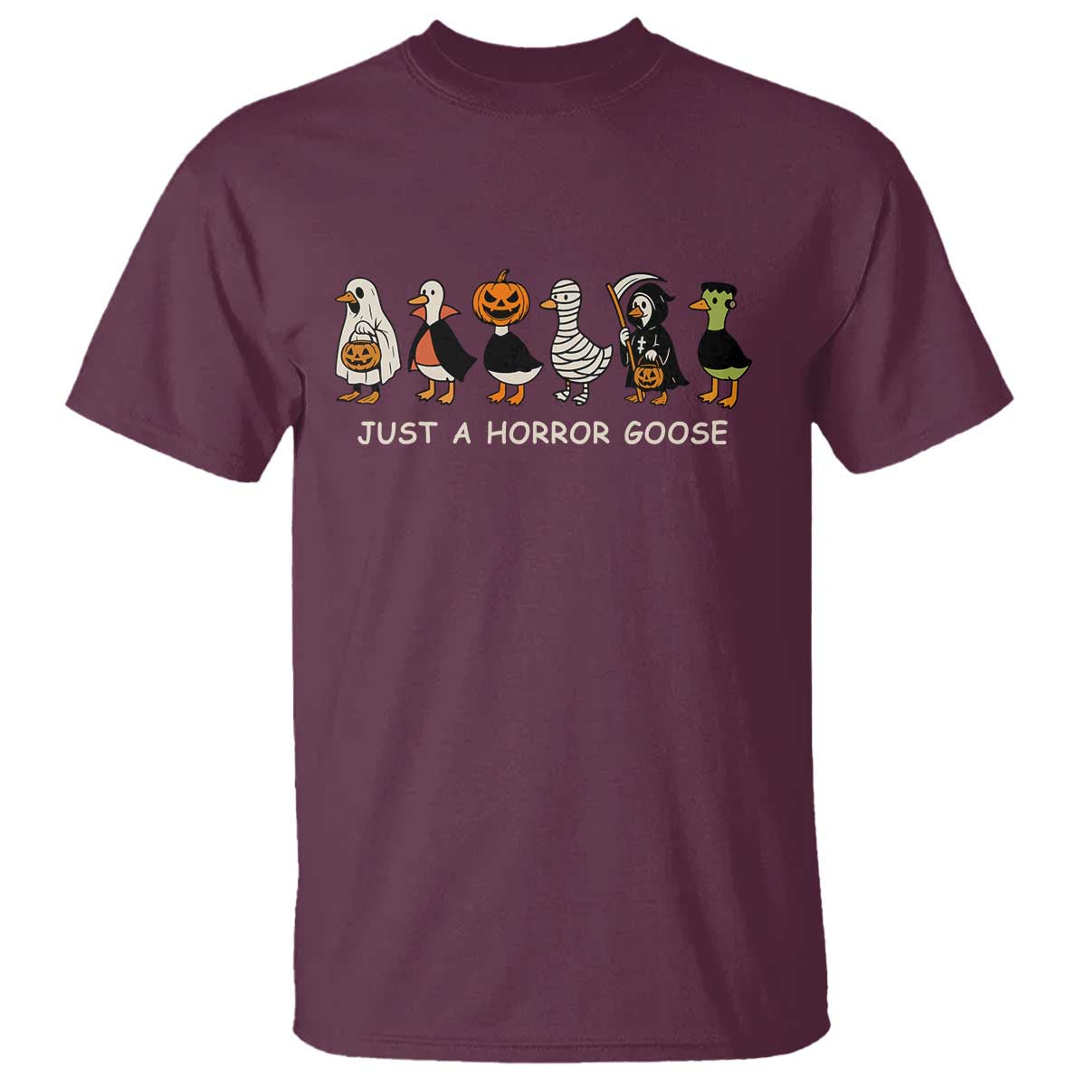 Halloween Funny Goose T Shirt Spooky Season 90s Horror Movie TS10 Maroon Print Your Wear