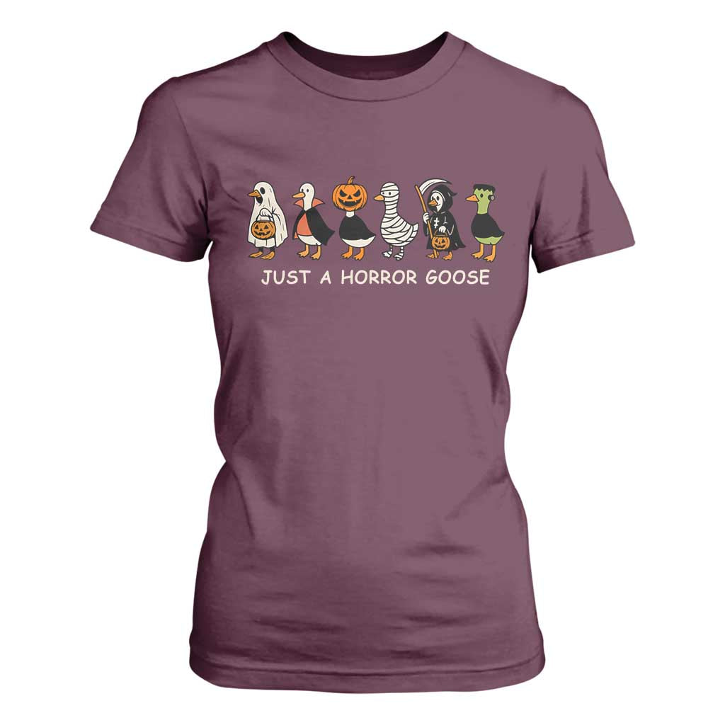 Halloween Funny Goose T Shirt For Women Spooky Season 90s Horror Movie TS10 Maroon Print Your Wear