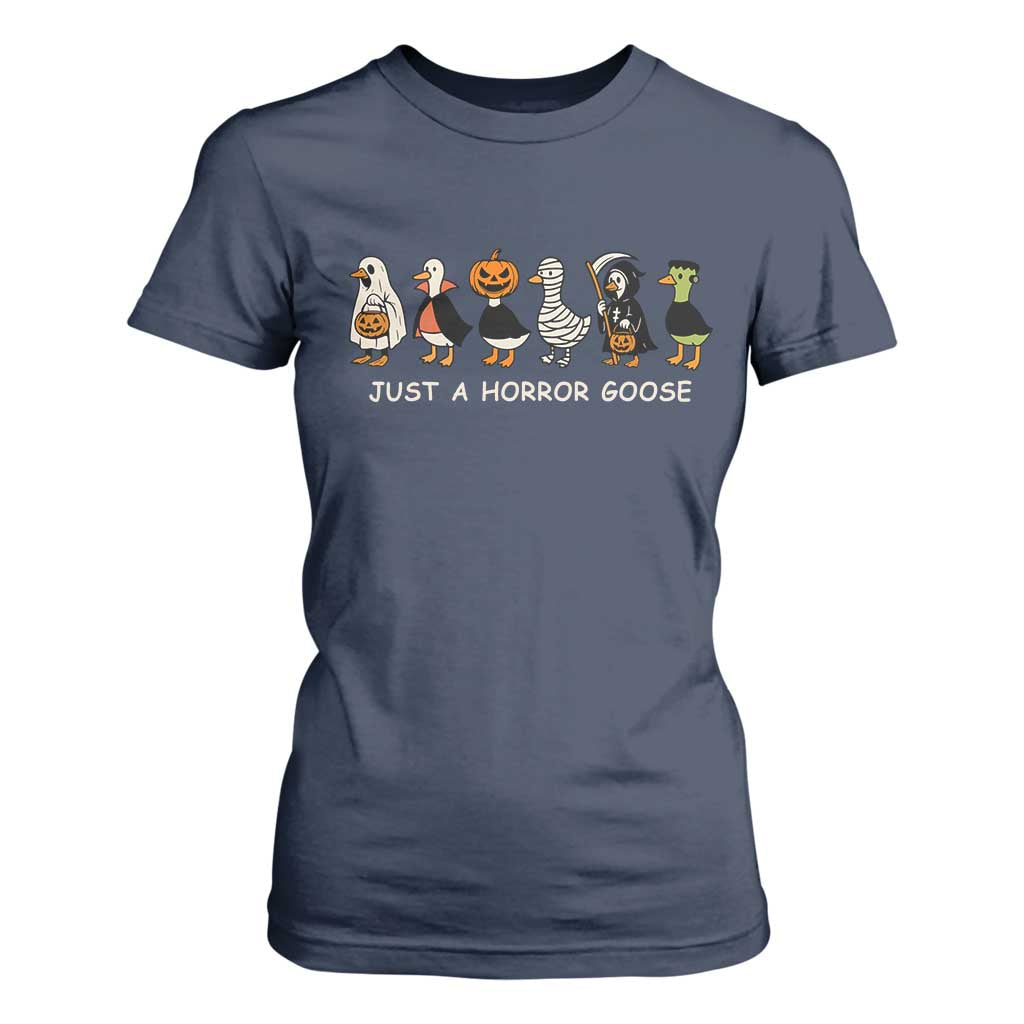 Halloween Funny Goose T Shirt For Women Spooky Season 90s Horror Movie TS10 Navy Print Your Wear