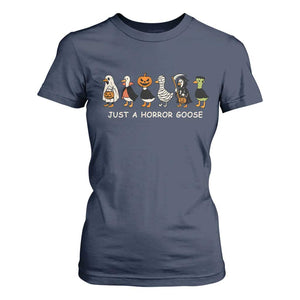 Halloween Funny Goose T Shirt For Women Spooky Season 90s Horror Movie TS10 Navy Print Your Wear