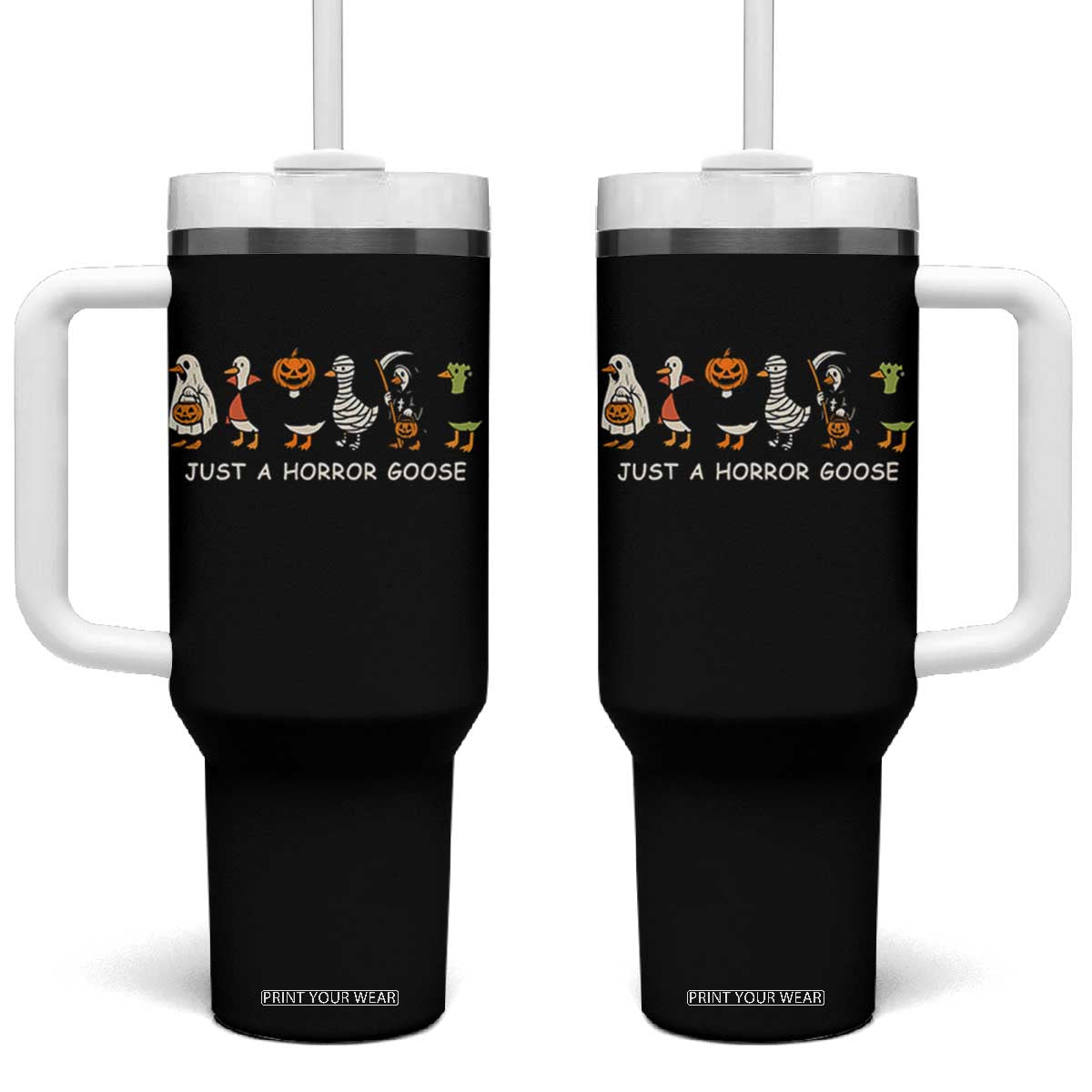 Halloween Funny Goose Tumbler With Handle Spooky Season 90s Horror Movie TS10 One Size: 40 oz Black Print Your Wear
