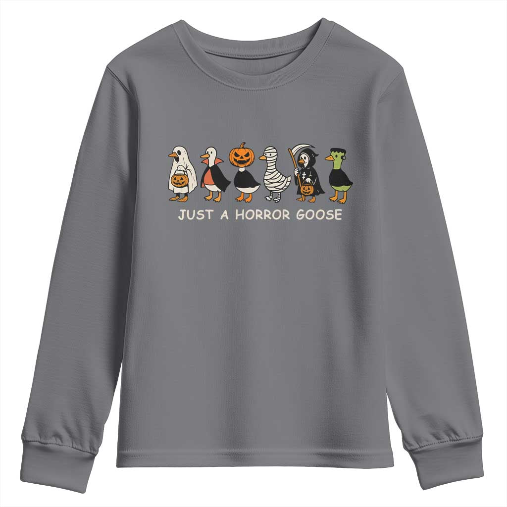 Halloween Funny Goose Youth Sweatshirt Spooky Season 90s Horror Movie TS10 Charcoal Print Your Wear