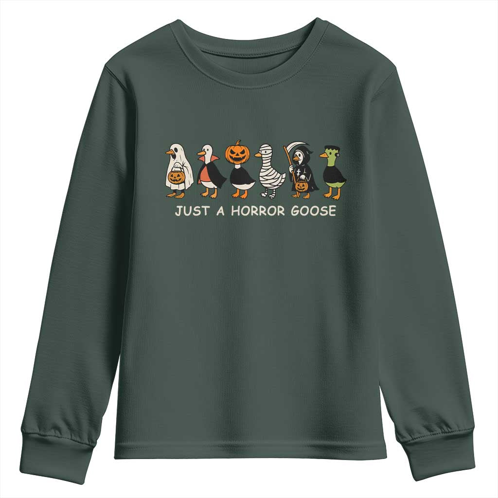 Halloween Funny Goose Youth Sweatshirt Spooky Season 90s Horror Movie TS10 Dark Forest Green Print Your Wear