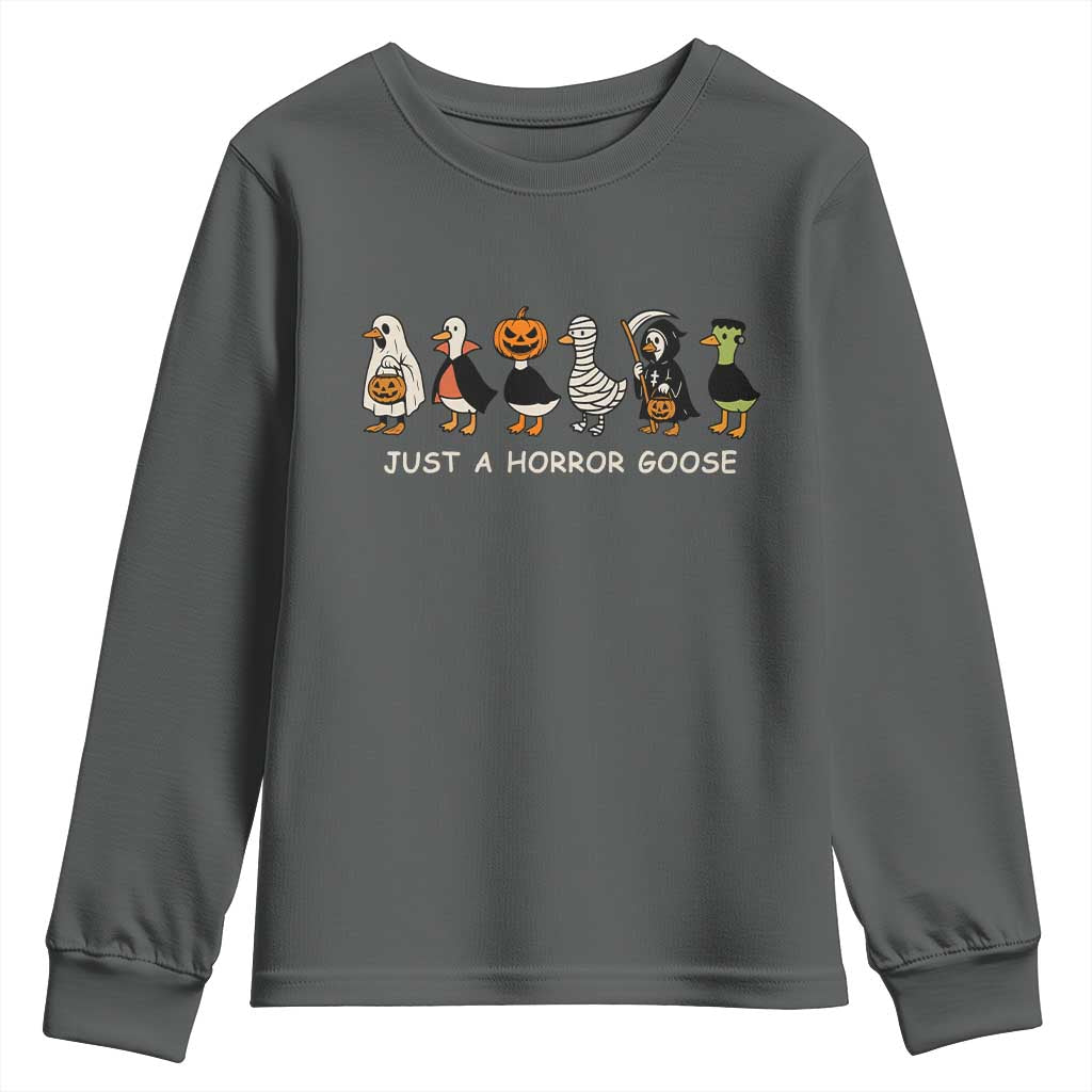 Halloween Funny Goose Youth Sweatshirt Spooky Season 90s Horror Movie TS10 Dark Heather Print Your Wear