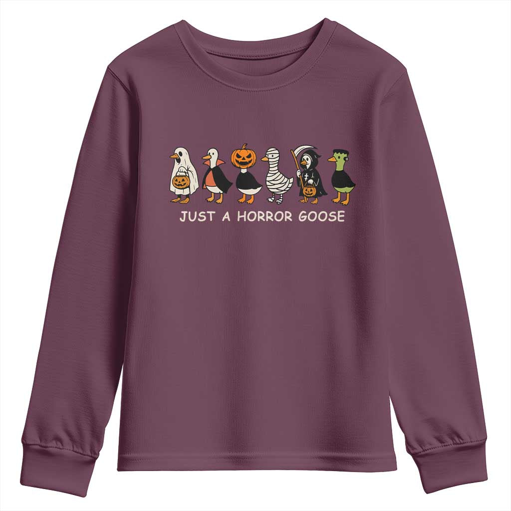 Halloween Funny Goose Youth Sweatshirt Spooky Season 90s Horror Movie TS10 Maroon Print Your Wear