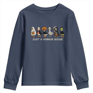 Halloween Funny Goose Youth Sweatshirt Spooky Season 90s Horror Movie TS10 Navy Print Your Wear