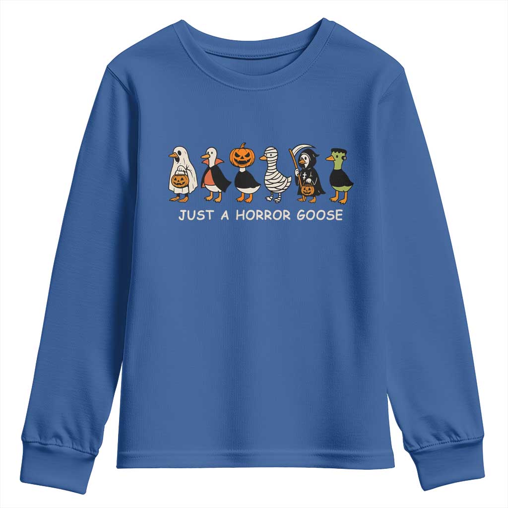 Halloween Funny Goose Youth Sweatshirt Spooky Season 90s Horror Movie TS10 Royal Blue Print Your Wear