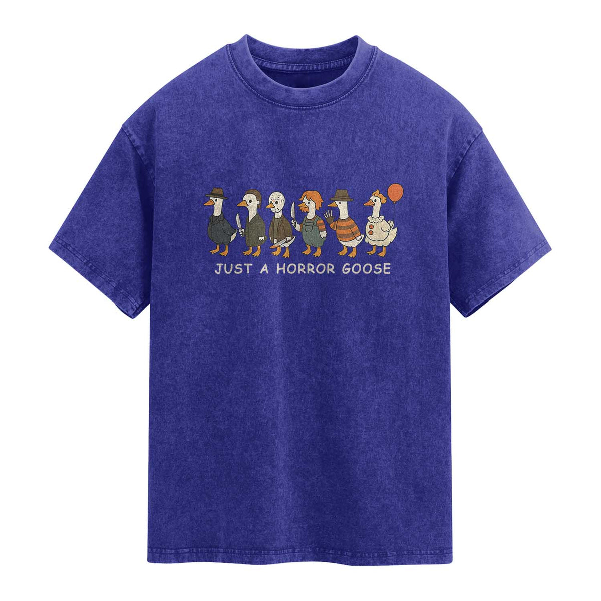 Halloween Funny Goose Costume Washed Cotton T-Shirt Funny Spooky Season Horror Movie