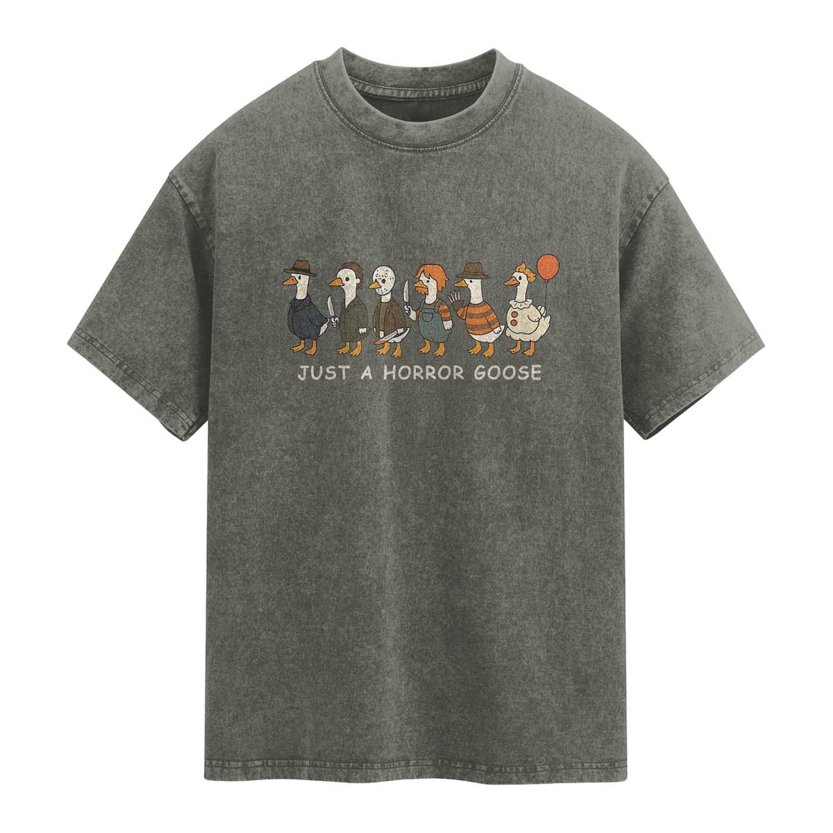 Halloween Funny Goose Costume Washed Cotton T-Shirt Funny Spooky Season Horror Movie