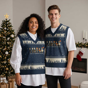 Halloween Funny Goose Costume V-Neck Knit Sweater Vest Funny Spooky Season Horror Movie TS10 Navy Beige Print Your Wear