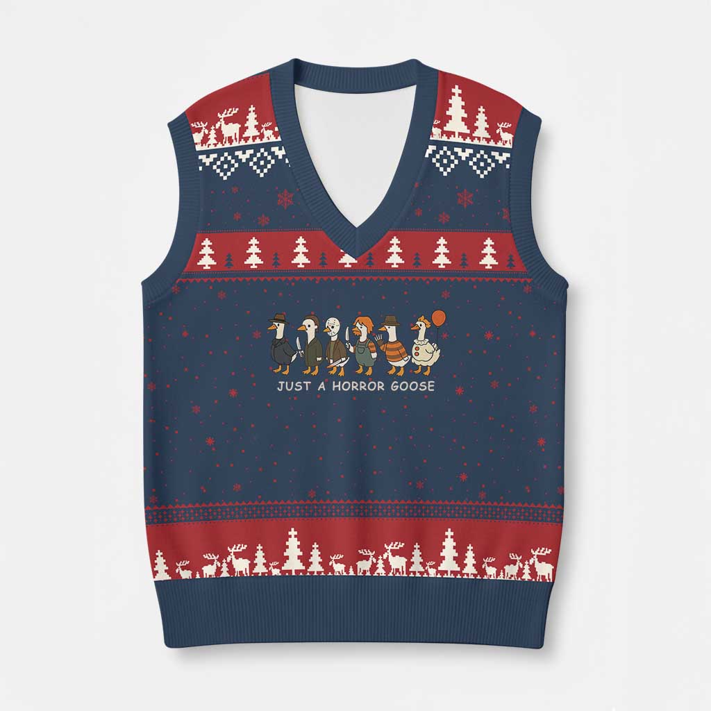 Halloween Funny Goose Costume V-Neck Knit Sweater Vest Funny Spooky Season Horror Movie TS10 Navy Red Print Your Wear