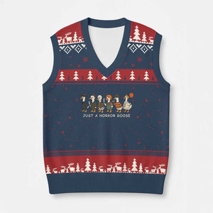 Halloween Funny Goose Costume V-Neck Knit Sweater Vest Funny Spooky Season Horror Movie TS10 Navy Red Print Your Wear