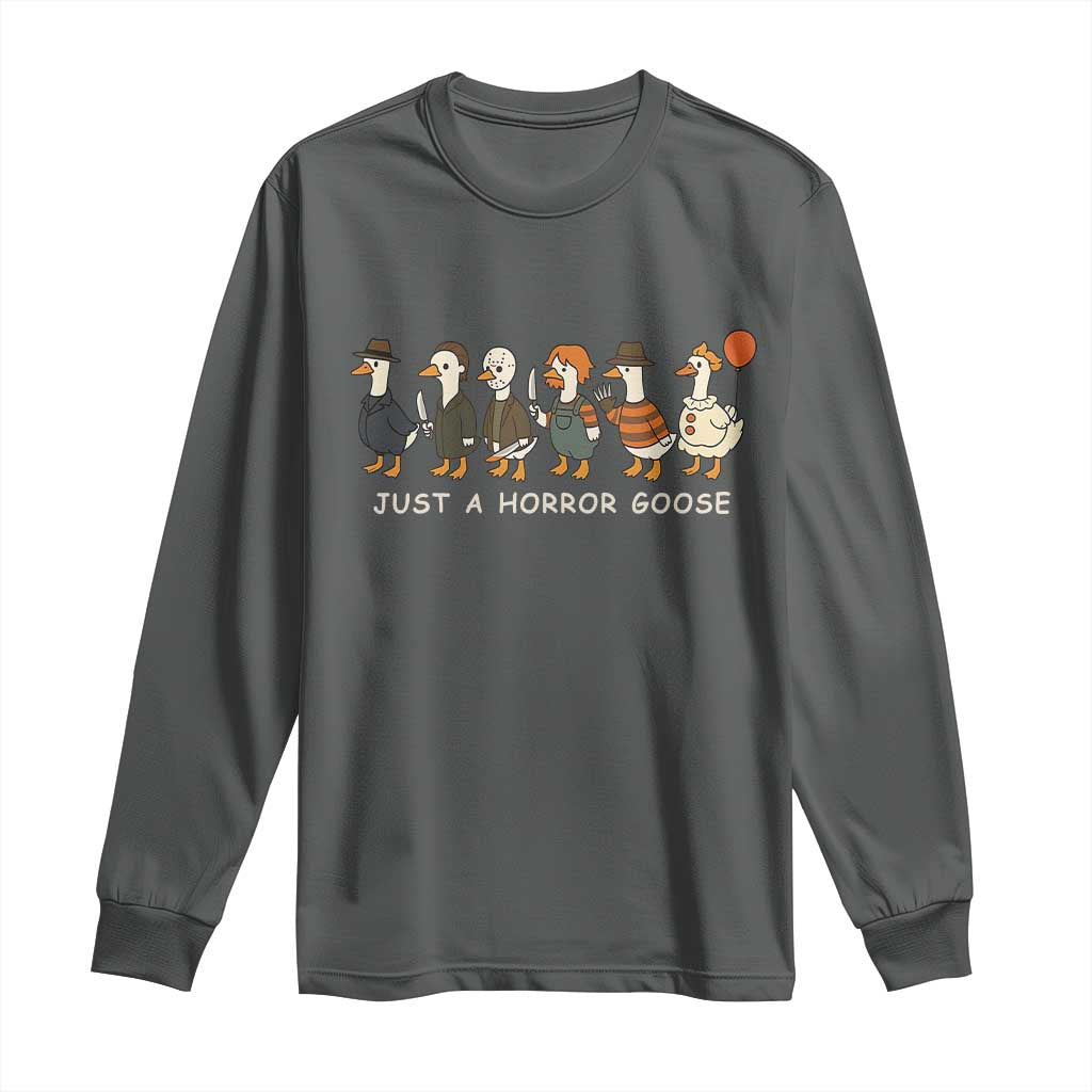 Halloween Funny Goose Costume Long Sleeve Shirt Funny Spooky Season Horror Movie TS10 Dark Heather Print Your Wear