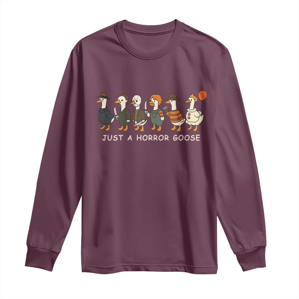 Halloween Funny Goose Costume Long Sleeve Shirt Funny Spooky Season Horror Movie TS10 Maroon Print Your Wear