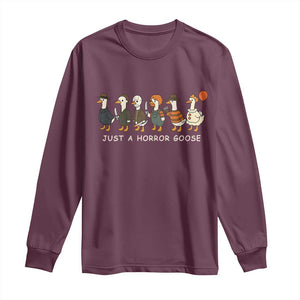 Halloween Funny Goose Costume Long Sleeve Shirt Funny Spooky Season Horror Movie TS10 Maroon Print Your Wear