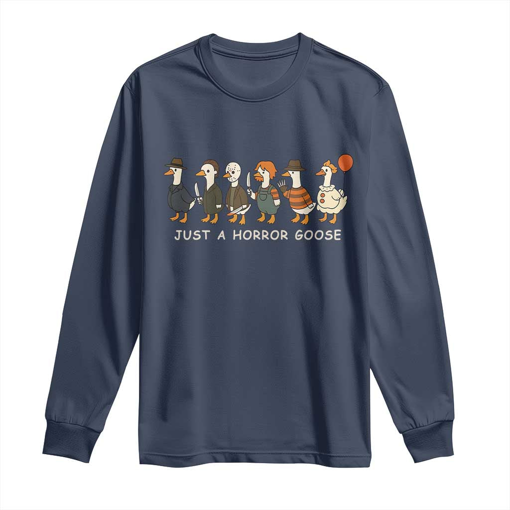 Halloween Funny Goose Costume Long Sleeve Shirt Funny Spooky Season Horror Movie TS10 Navy Print Your Wear