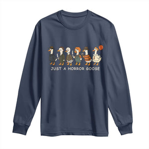 Halloween Funny Goose Costume Long Sleeve Shirt Funny Spooky Season Horror Movie TS10 Navy Print Your Wear