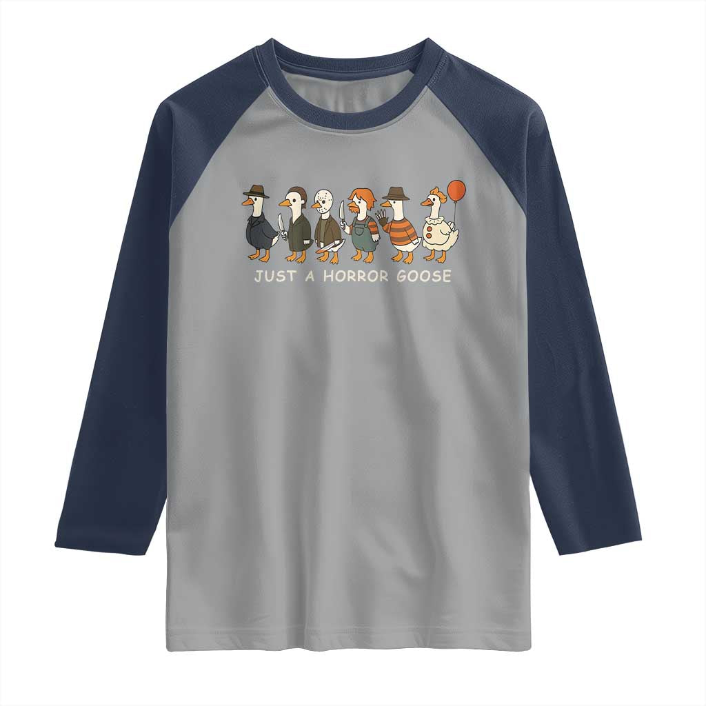 Halloween Funny Goose Costume Raglan Shirt Funny Spooky Season Horror Movie TS10 Sport Gray Navy Print Your Wear