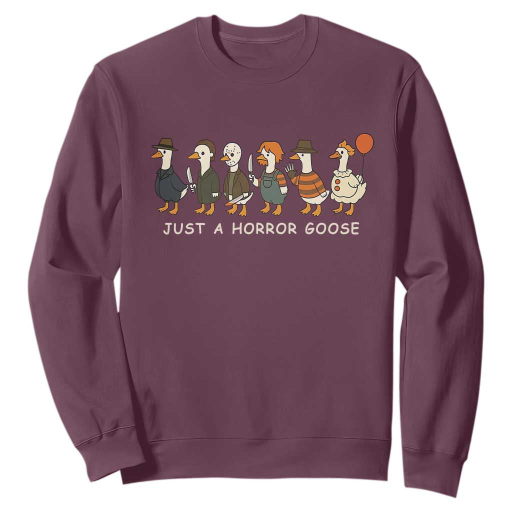 Halloween Funny Goose Costume Sweatshirt Funny Spooky Season Horror Movie TS10 Maroon Print Your Wear