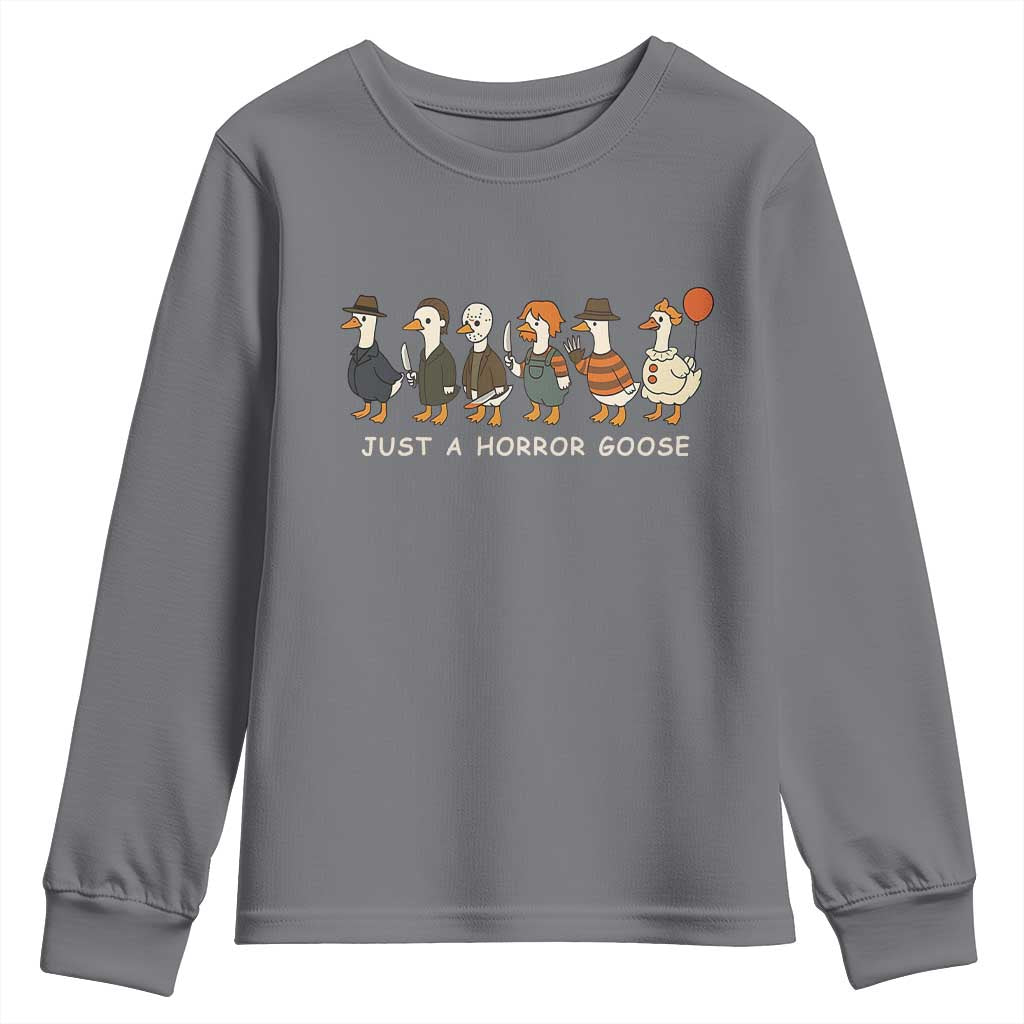 Halloween Funny Goose Costume Youth Sweatshirt Funny Spooky Season Horror Movie TS10 Charcoal Print Your Wear